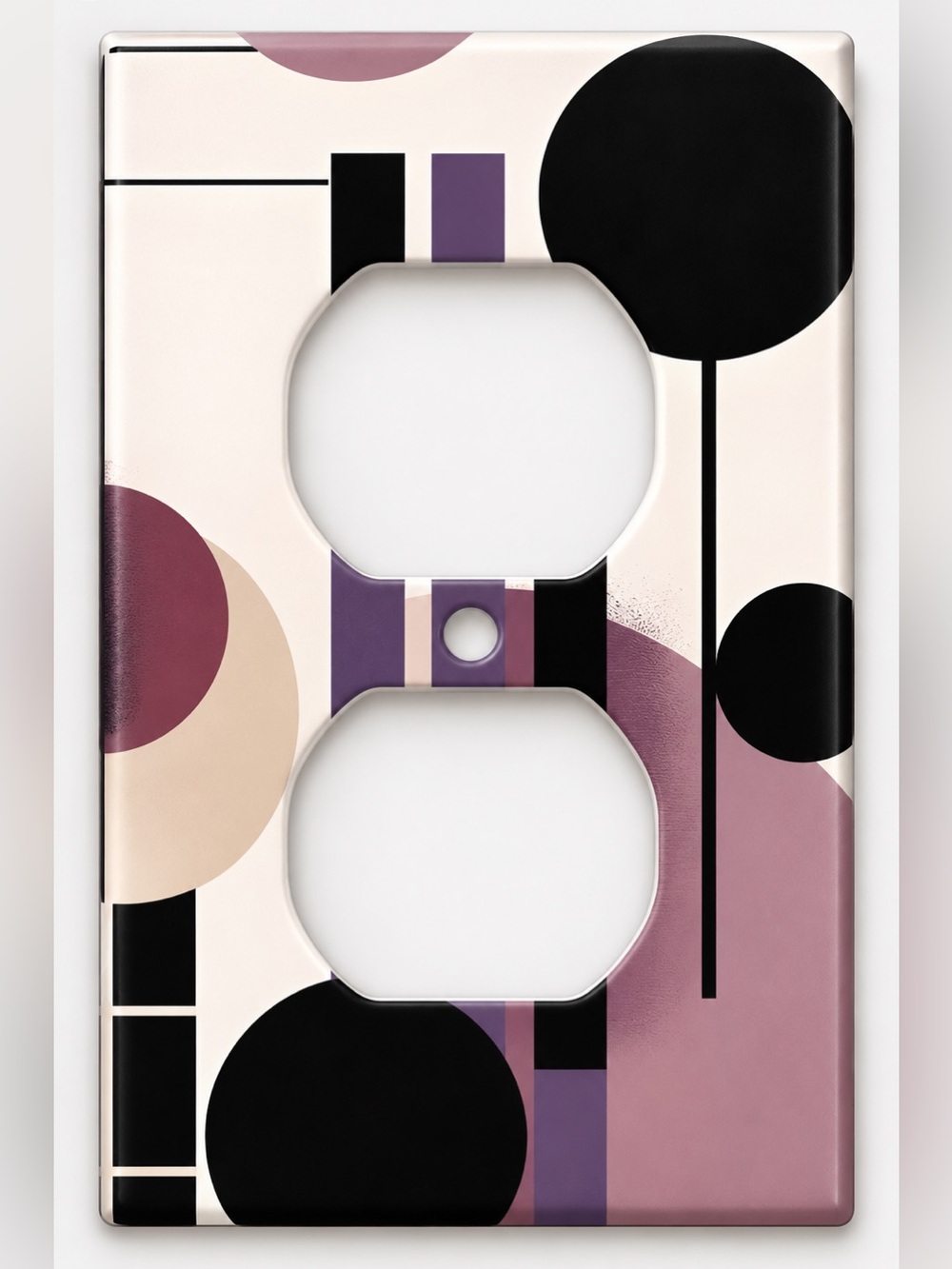 Handmade Retro Geometric Purple Black Duplex Outlet Cover Plate